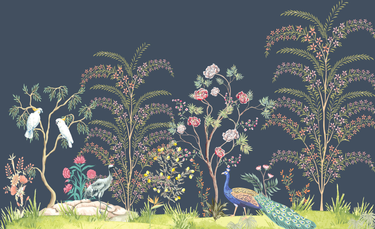Tropical Birds and Flora Wallpaper