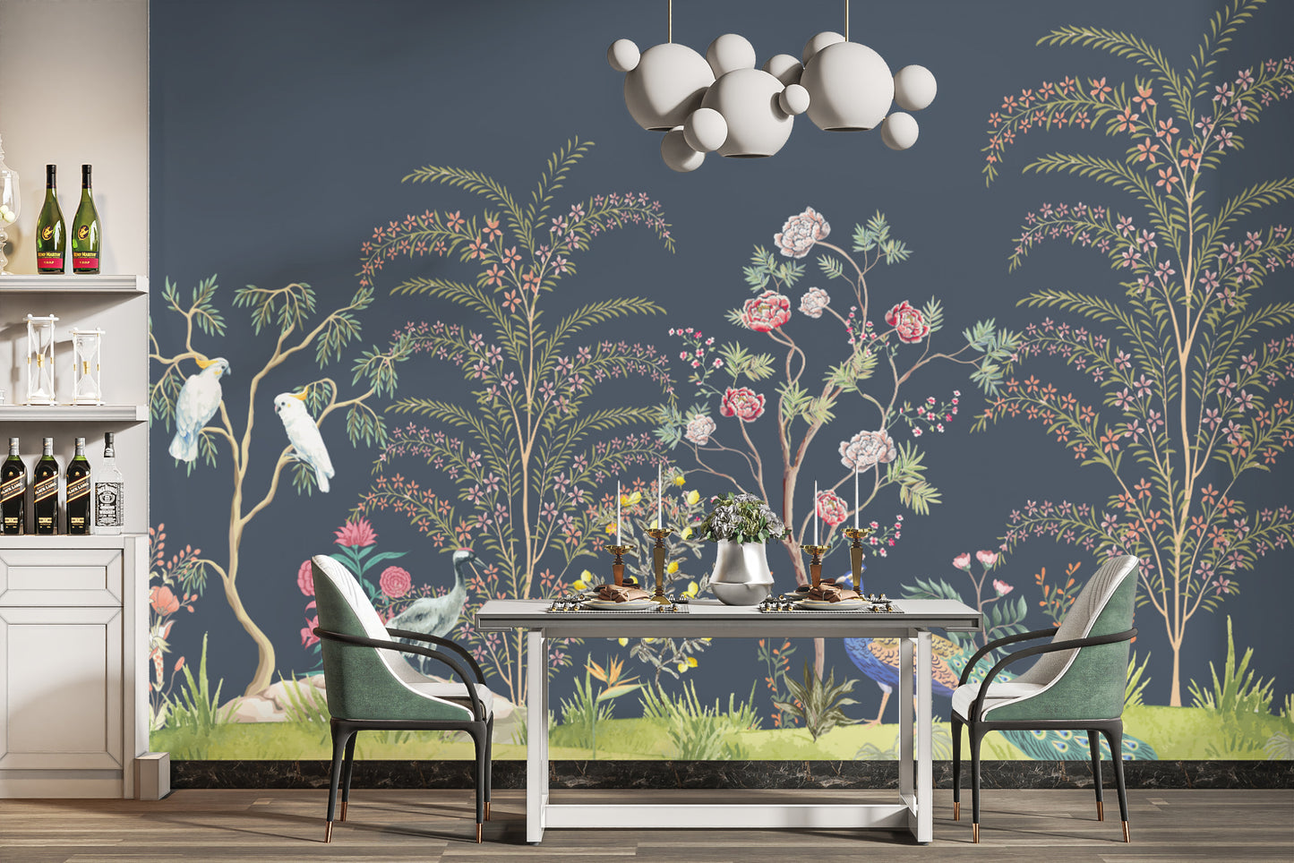 Tropical birds and flora wall mural
