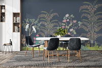 Exotic birds in botanical wallpaper
