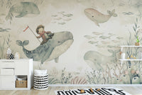 Underwater adventure whale wall mural
