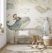 Playful whales underwater wall design
