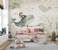 Ocean-themed whale wallpaper for kids
