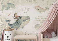 Kids room whale and ocean mural
