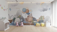 Cute bear rowing nursery wallpaper
