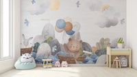 Bunny and bear boat wall mural
