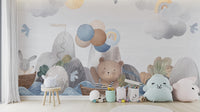 Adventure-themed nursery wallpaper design
