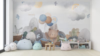 Bear with balloons nursery wallpaper
