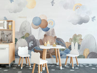 Playful bear and bunny wallpaper
