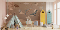 Whimsical whales kids wall covering
