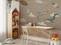 Hot air balloons and whales wallpaper
