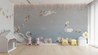 Soft pastel swans and elephants design
