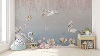 Playful baby elephants wall covering
