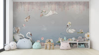 Floral swan lake kids wallpaper
