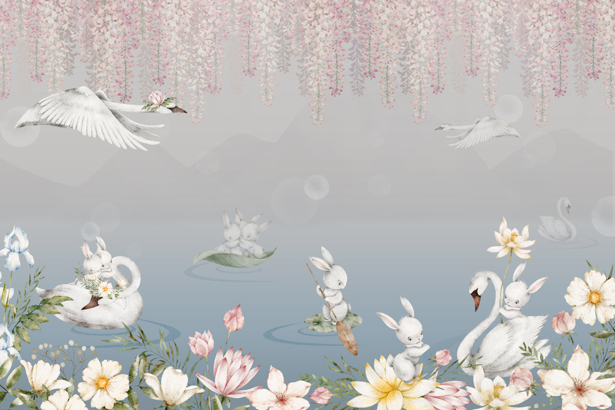 Swan Lake Adventure Bunnies Wallpaper in your room — zoomed