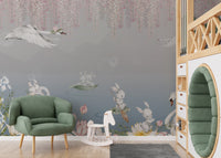 Floral swan lake bunny wallpaper
