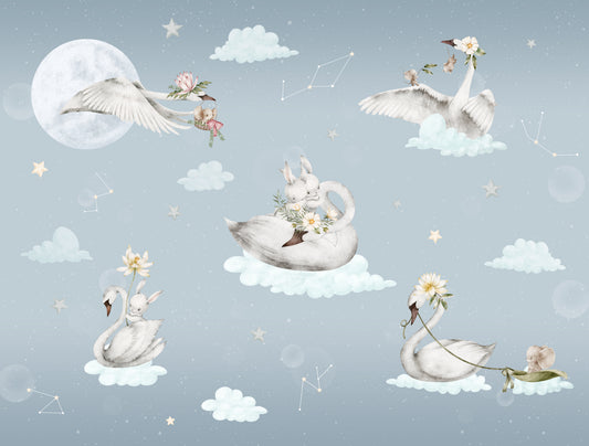 Floating Swans and Bunnies Wallpaper