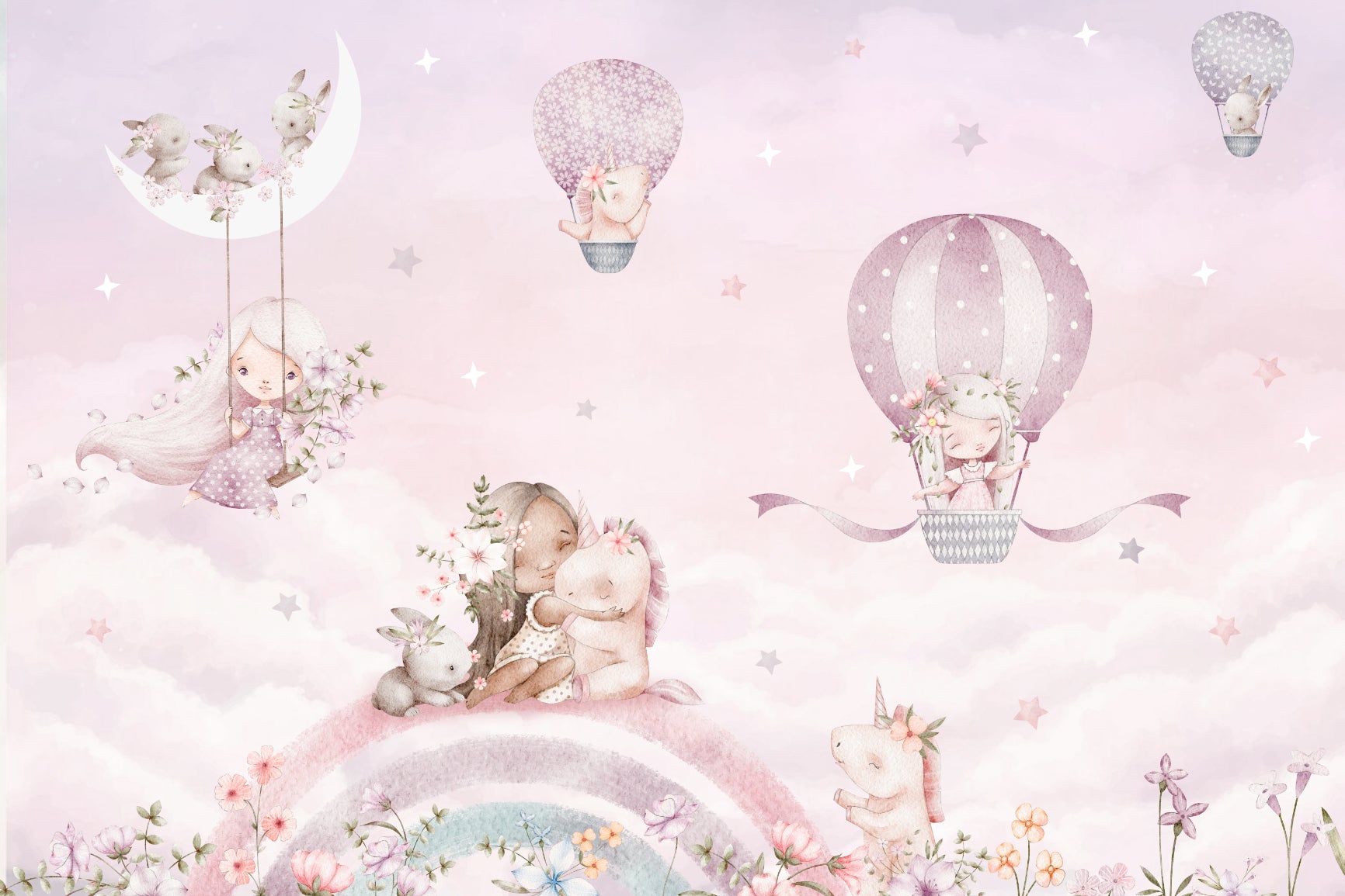 Magical Unicorns and Balloons Wallpaper