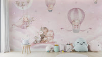 Whimsical unicorns and balloons mural
