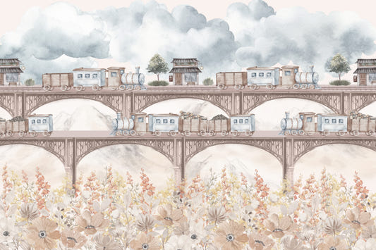 Vintage Floral Train Wallpaper
