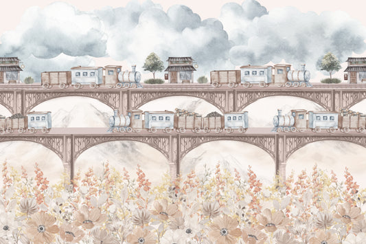Vintage Floral Train Wallpaper