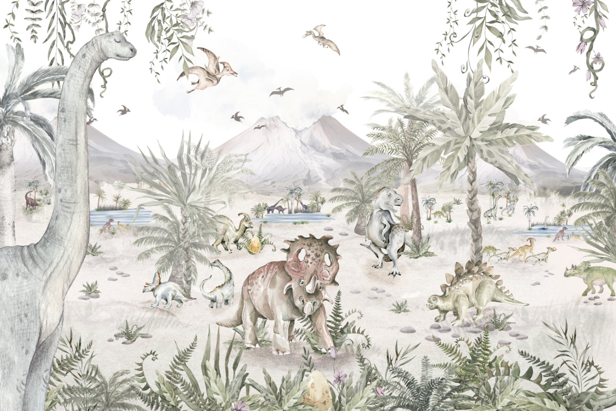 Jurassic Dinosaur Landscape Wallpaper in your room — zoomed