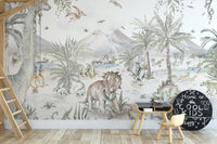 Kids nursery wallpaper featuring dinosaurs
