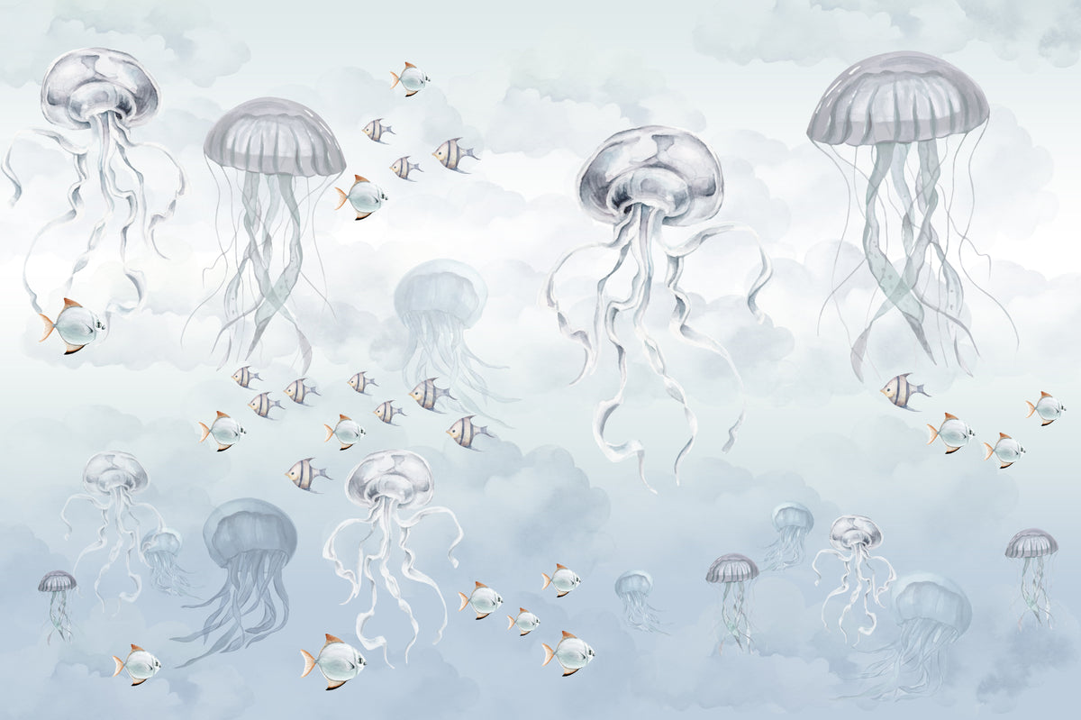 Watercolor Jellyfish Ocean Wallpaper in your room — zoomed