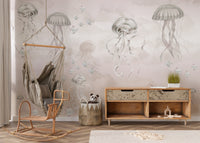 Serene Jellyfish Beige Ocean Wallpaper
