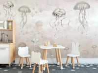 Elegant Jellyfish Beige Ocean Wallpaper
