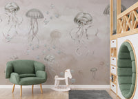 Beige Marine Life Jellyfish Ocean Wallpaper
