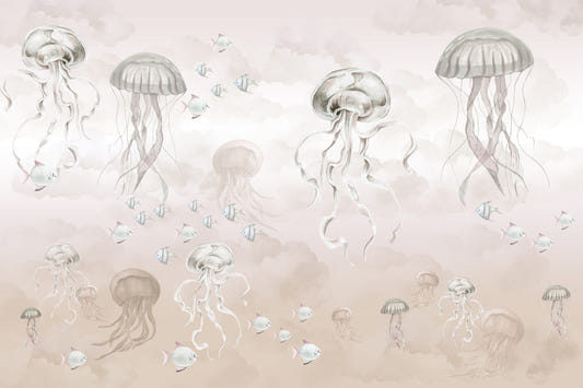 Beige Watercolor Jellyfish Wallpaper
