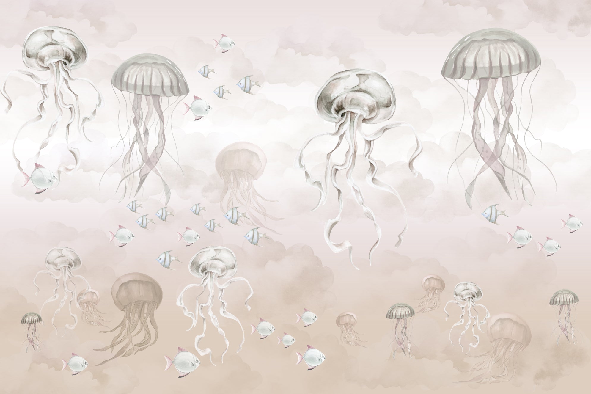 Beige Watercolor Jellyfish Wallpaper
