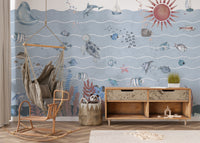 Ocean-Themed Underwater Marine Life Mural
