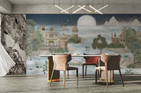 Elegant Indian palace mural with moonlit gardens