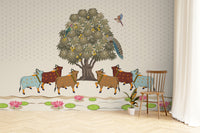 Cultural Mango Grove Pichwai Wallpaper.

