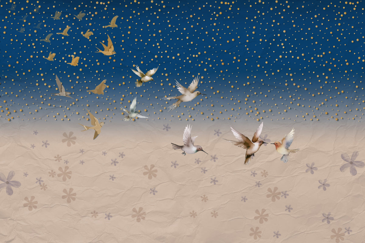Celestial Birds Starry Sky Wallpaper in your room — zoomed