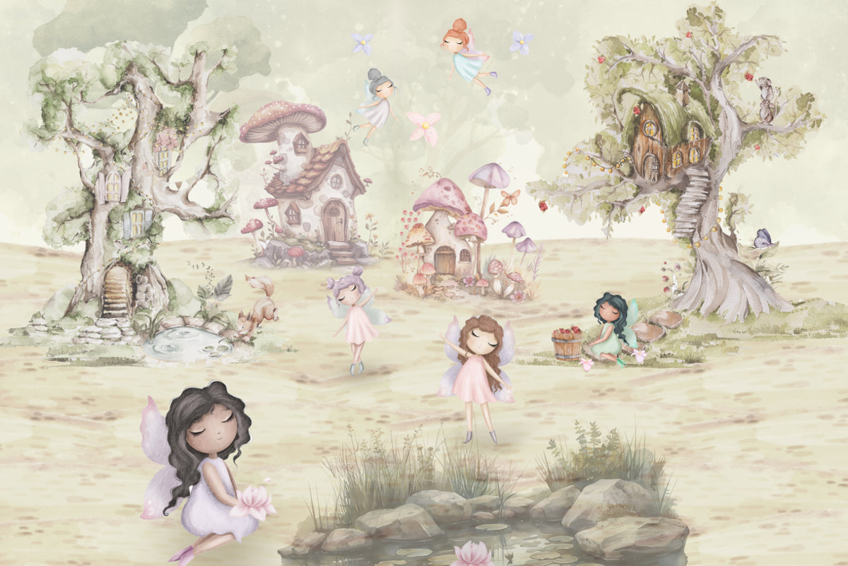 Whimsical Fairyland Enchanted Forest Wallpaper in your room — zoomed