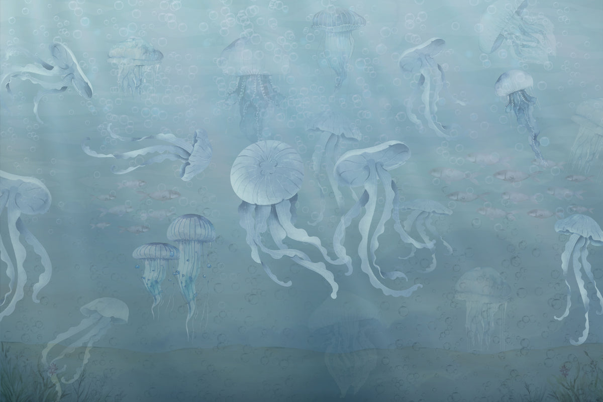 Watercolor Jellyfish Ocean Wallpaper in your room — zoomed