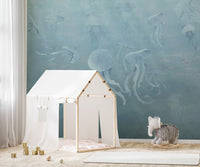 Ocean-themed jellyfish wallpaper mural
