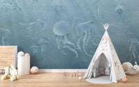 Floating jellyfish ocean-themed wallpaper