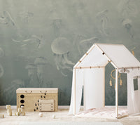 Underwater jellyfish deep sea mural design
