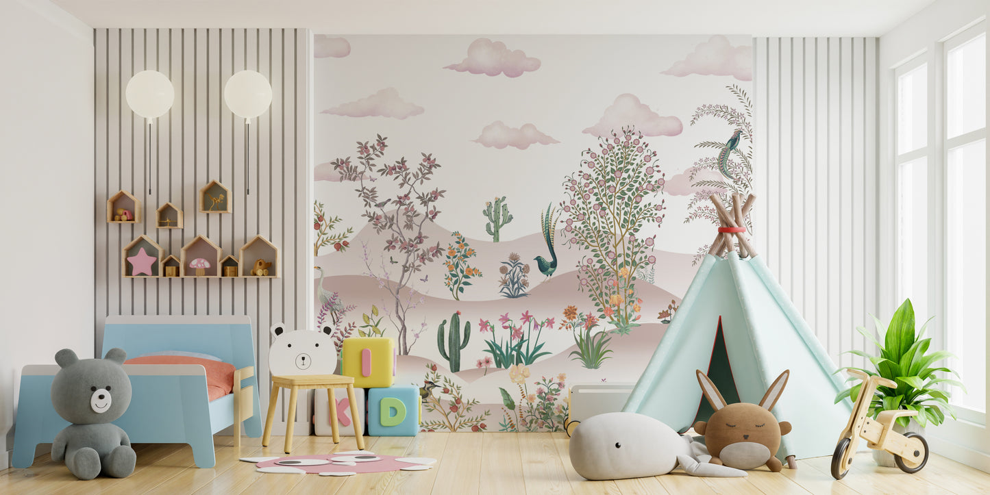 Botanical wallpaper with desert flowers
