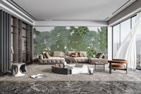 Lush forest tree mural with vibrant greenery
