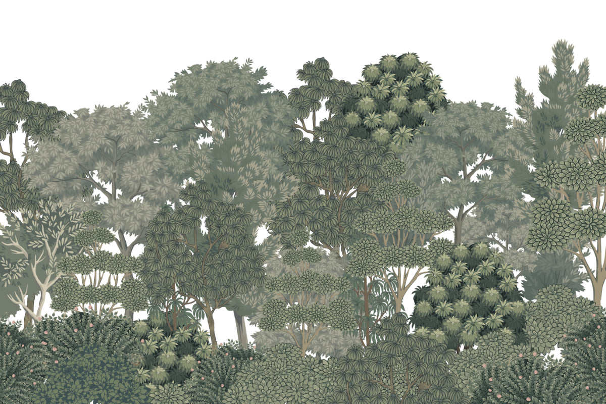 Lush Green Botanical Forest Wallpaper in your room — zoomed