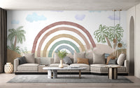 Boho neutral rainbow landscape mural
