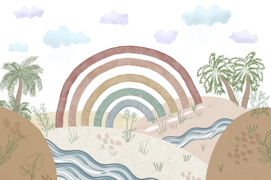 Boho Neutral Rainbow Landscape Wallpaper