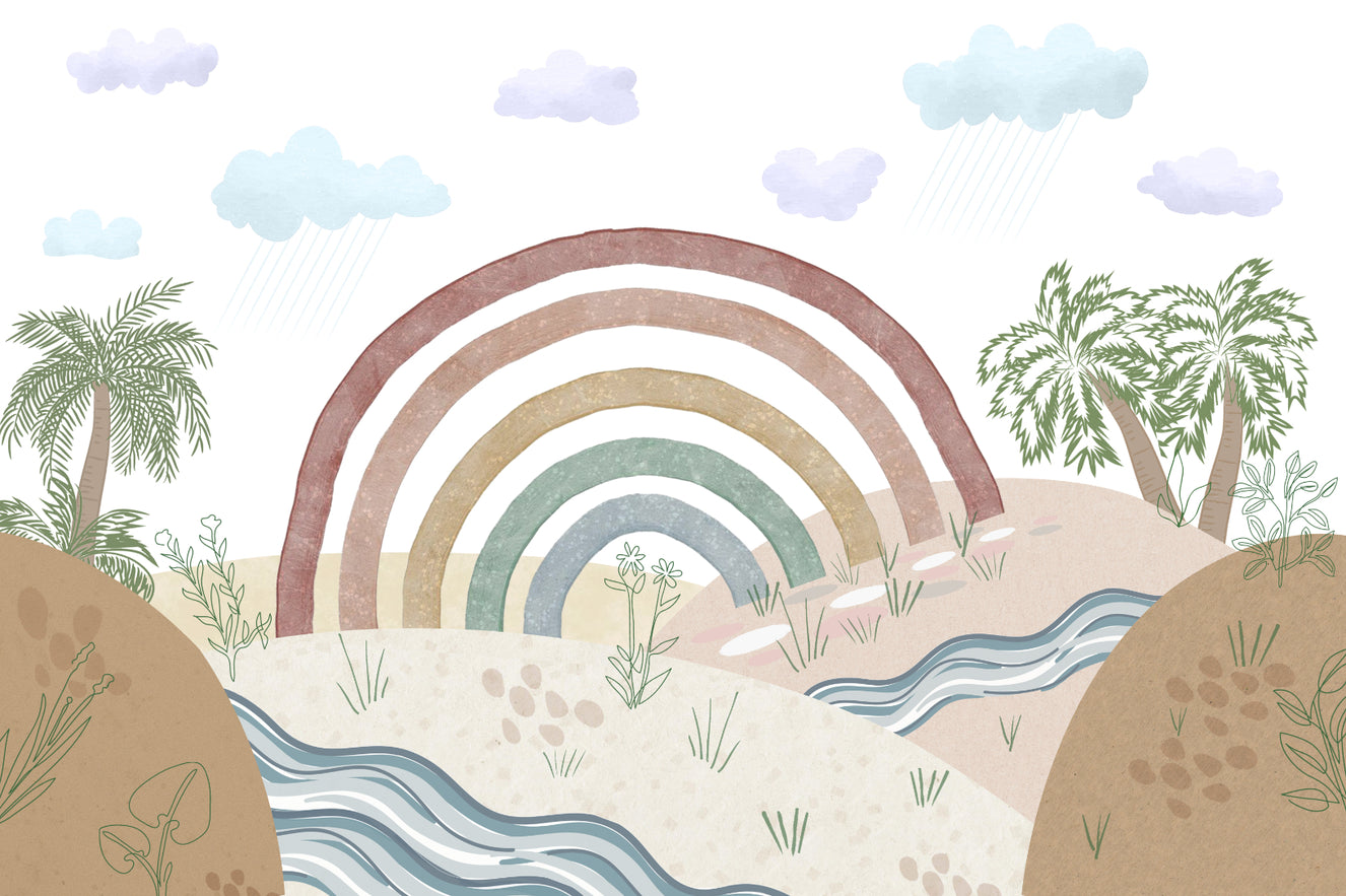 Boho Neutral Rainbow Landscape Wallpaper