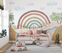 Boho-inspired rainbow wallpaper mural
