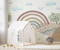 Earthy rainbow landscape wall mural
