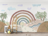 Neutral tone rainbow wallpaper mural
